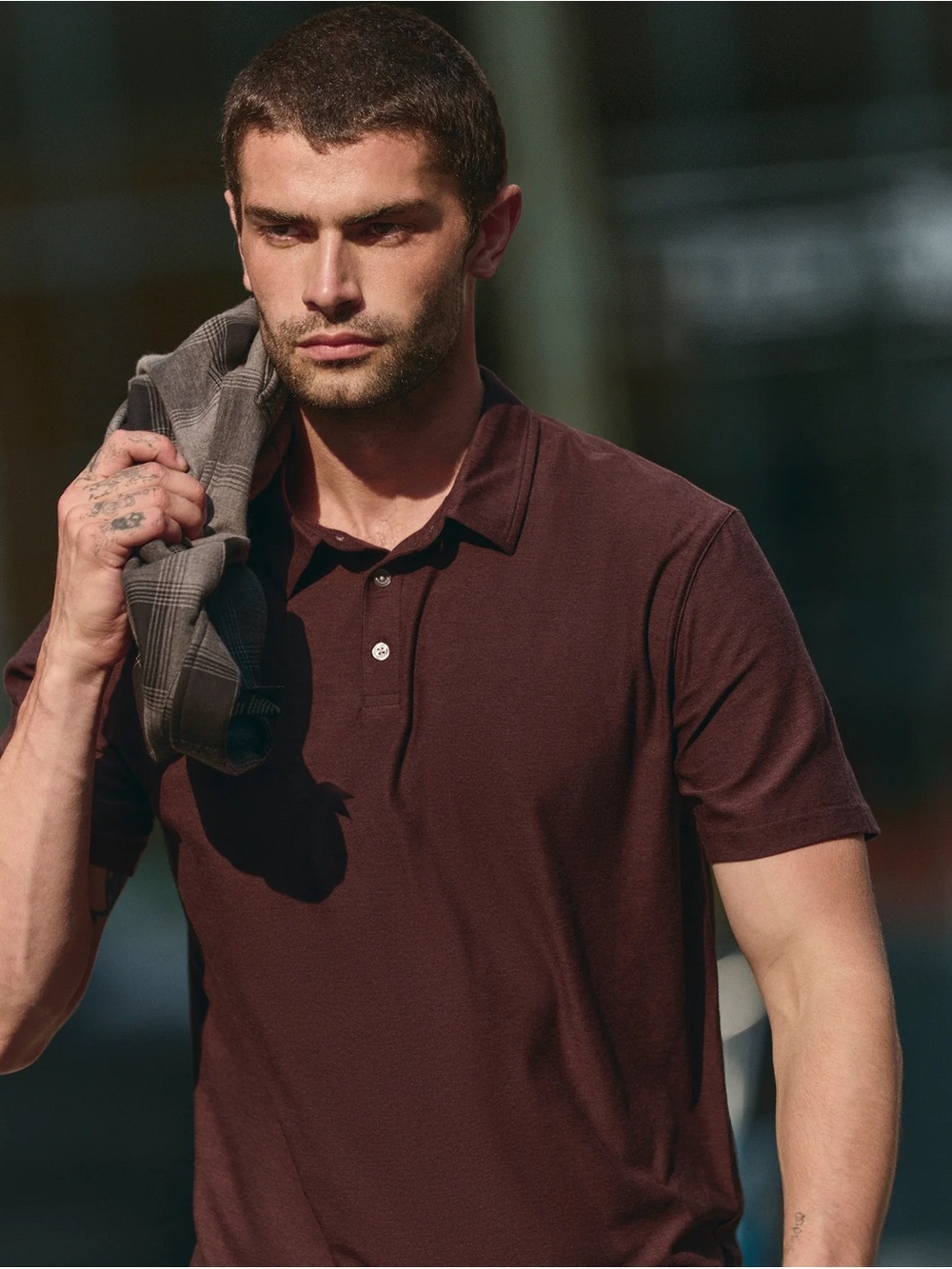 Men's Strato Tech Short Sleeve Polo Shirt in Raisin Heather size Large